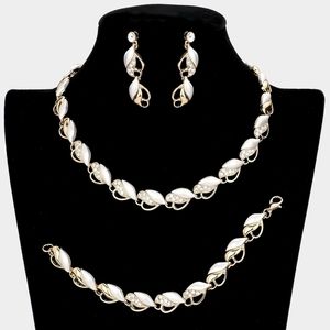Gold 3 Piece Marquise Crystal Necklace Jewelry Set Formal Fashion Statement